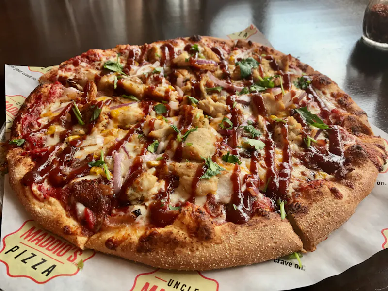 Hawaiian BBQ pizza with pineapple and BBQ sauce
